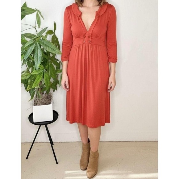 Ella moss Dresses & Skirts - Ella moss Babydoll knee length dress fit flare 3/4 sleeve collared v-neck red or